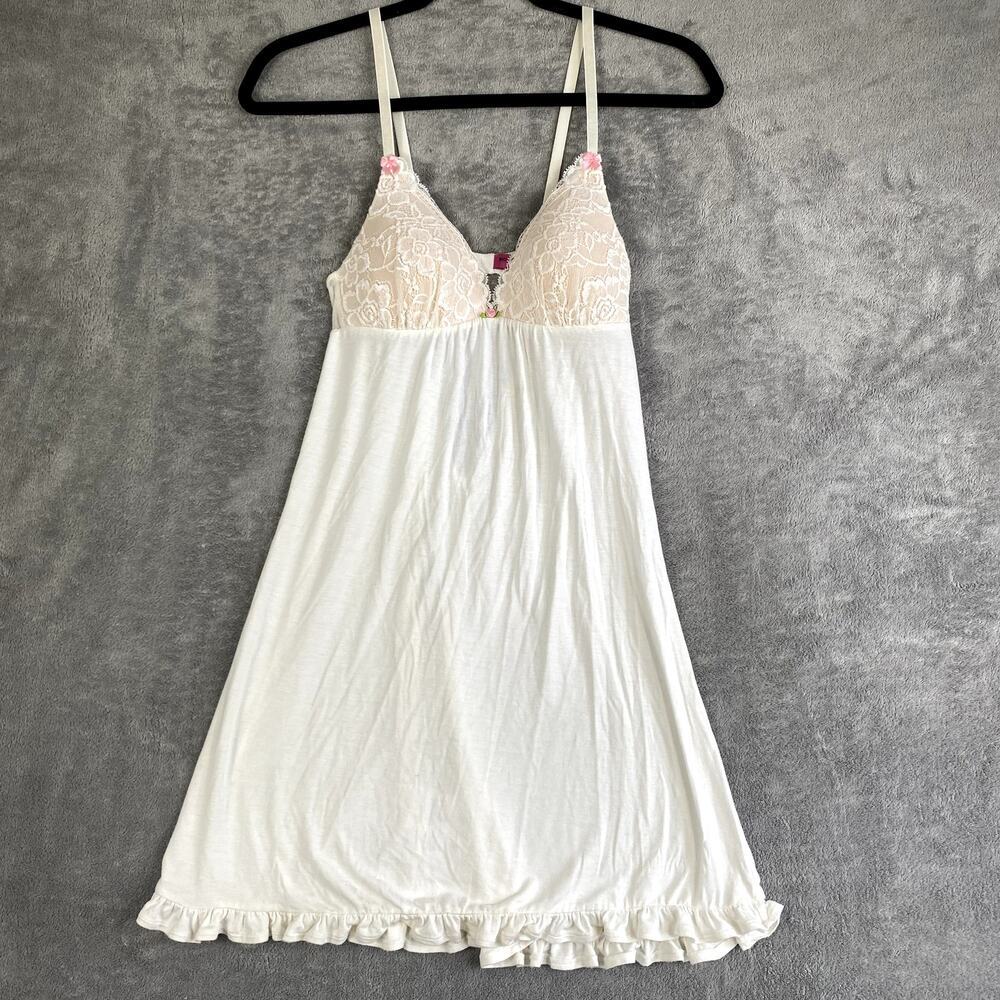 Vintage Betsey Johnson Nightgown Size S Lace Coquette Romantic Ruffle Hem‎ Lace